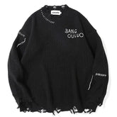 Solid Color Destroy Ripped Knitted Sweater